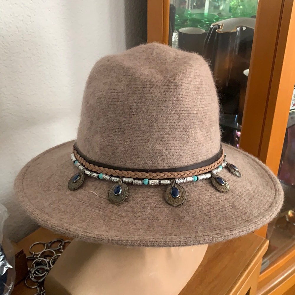 Scala Hat Boho Hat Beads Leather Scala Wool - image 1